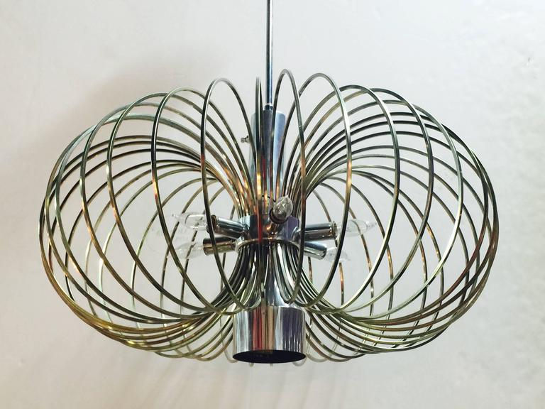 Thumbnail: #2100 Brass & Nickel Sciolari Lightolier Birdcage Chandy