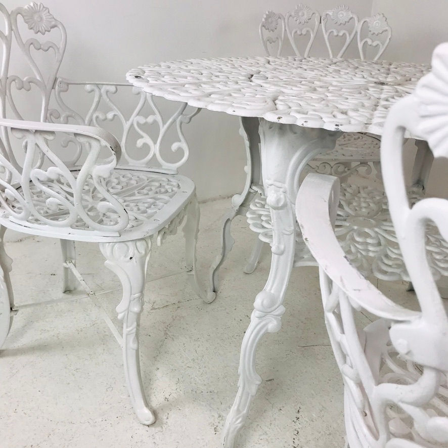 Thumbnail: #5908 Heart and Daisy 5 Piece Cast Iron Patio Set