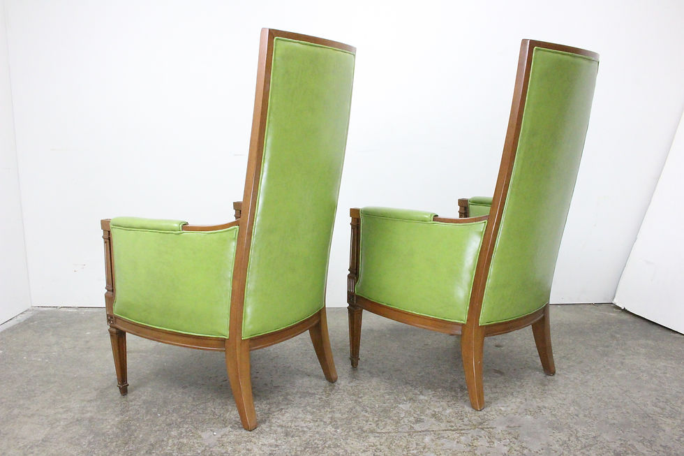 Thumbnail: #1486 Pair Green Vinyl Regency Tall Back Chairs