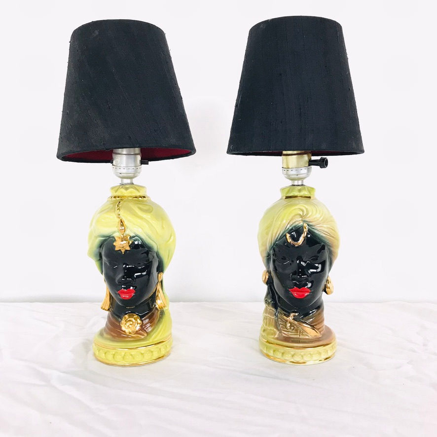 Thumbnail: #5968 Pair of Porcelain Blackamoor Lamps