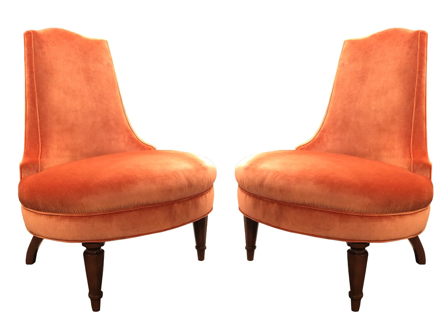 #3351 Pair Orange Velvet Regency Slipper Chairs