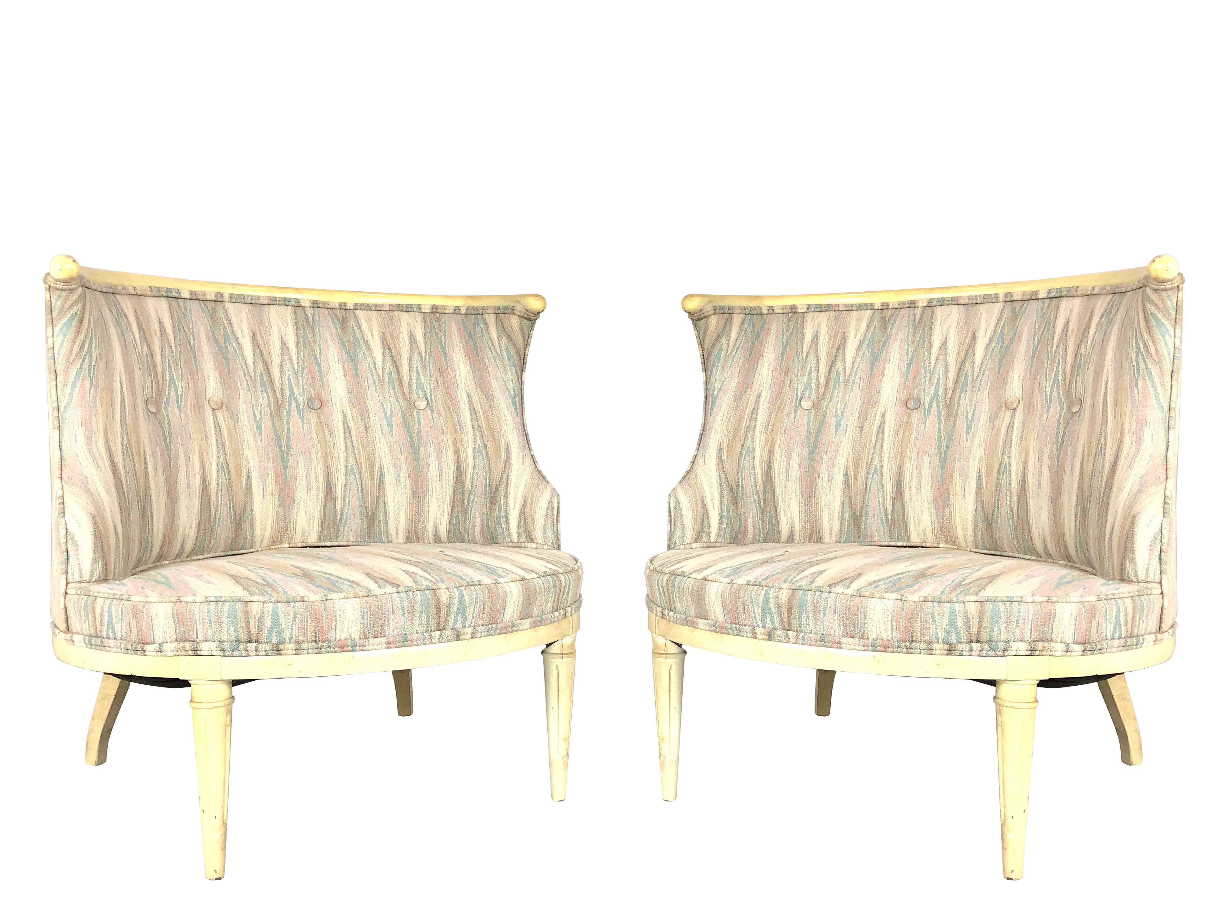 #3818 Pair Barrel Back Wood Wrapped Chairs