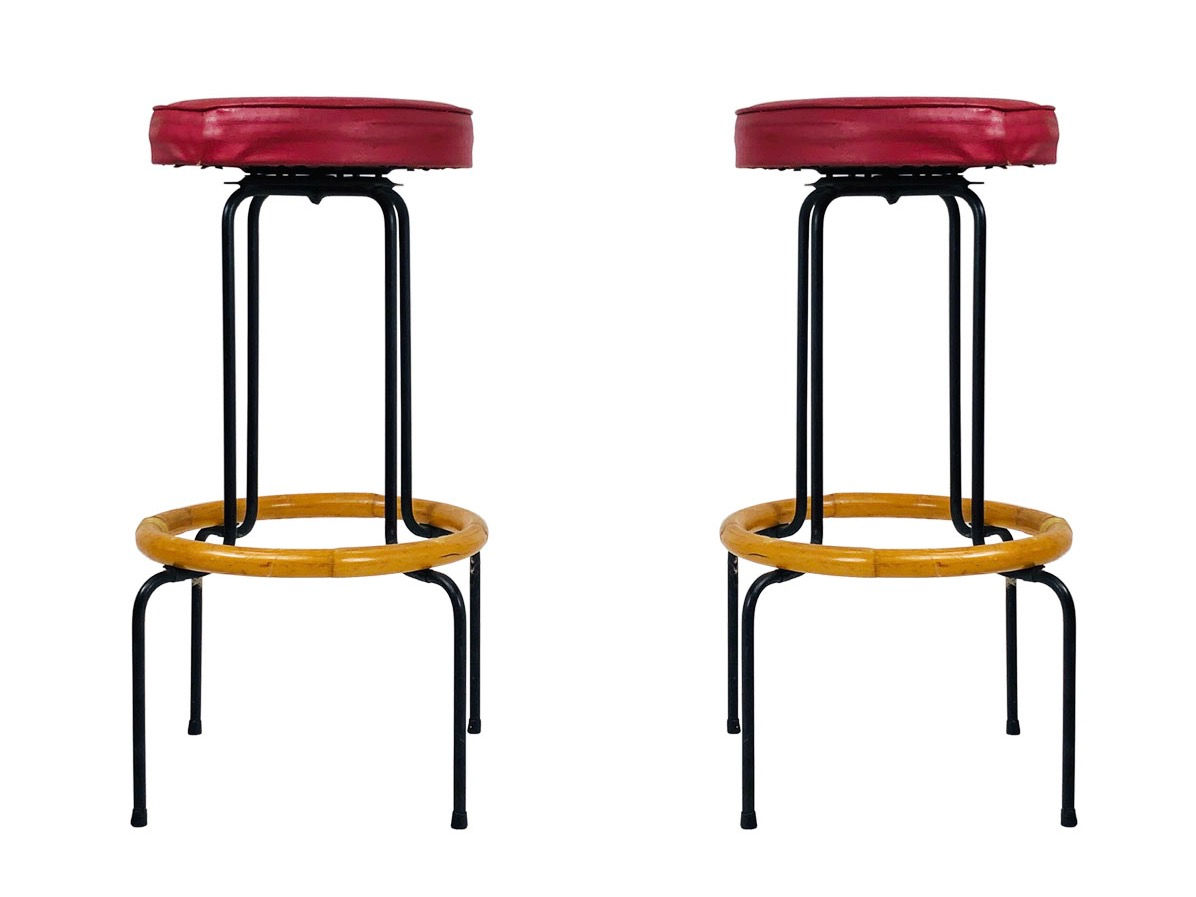 #3989 Pair of Iron & Bamboo Bar Stools