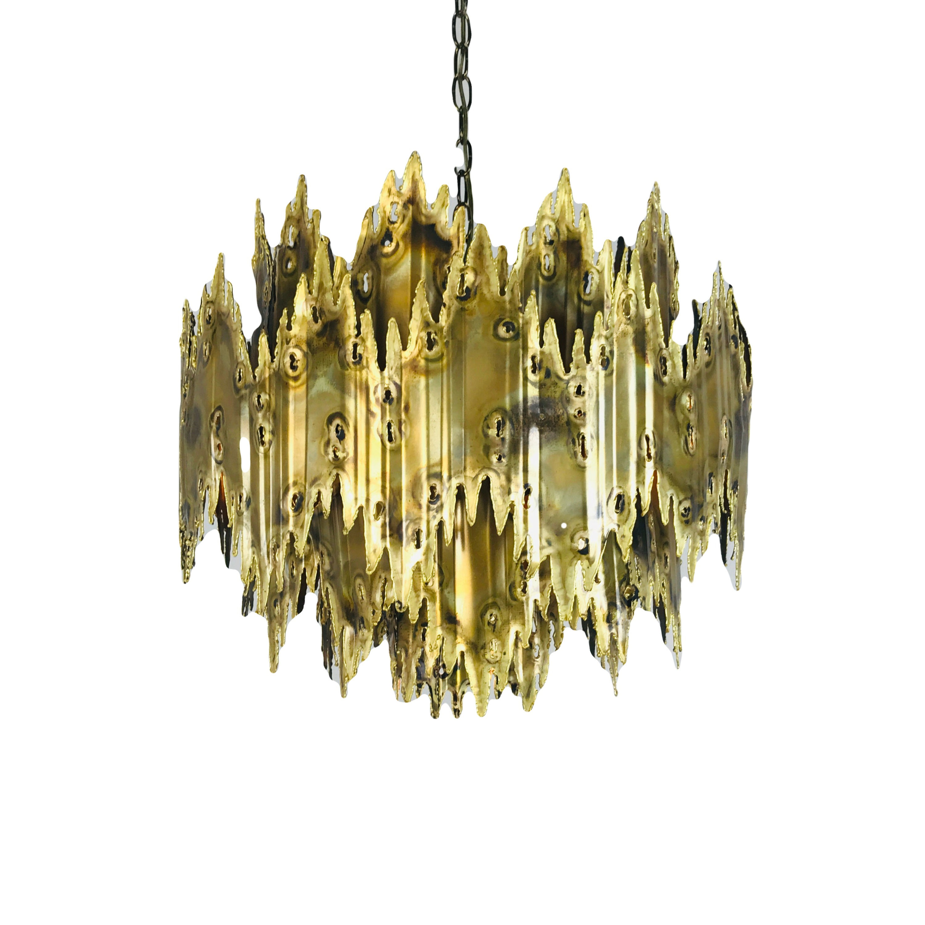 #4673 Brass Brutalist Chandelier by Feldman