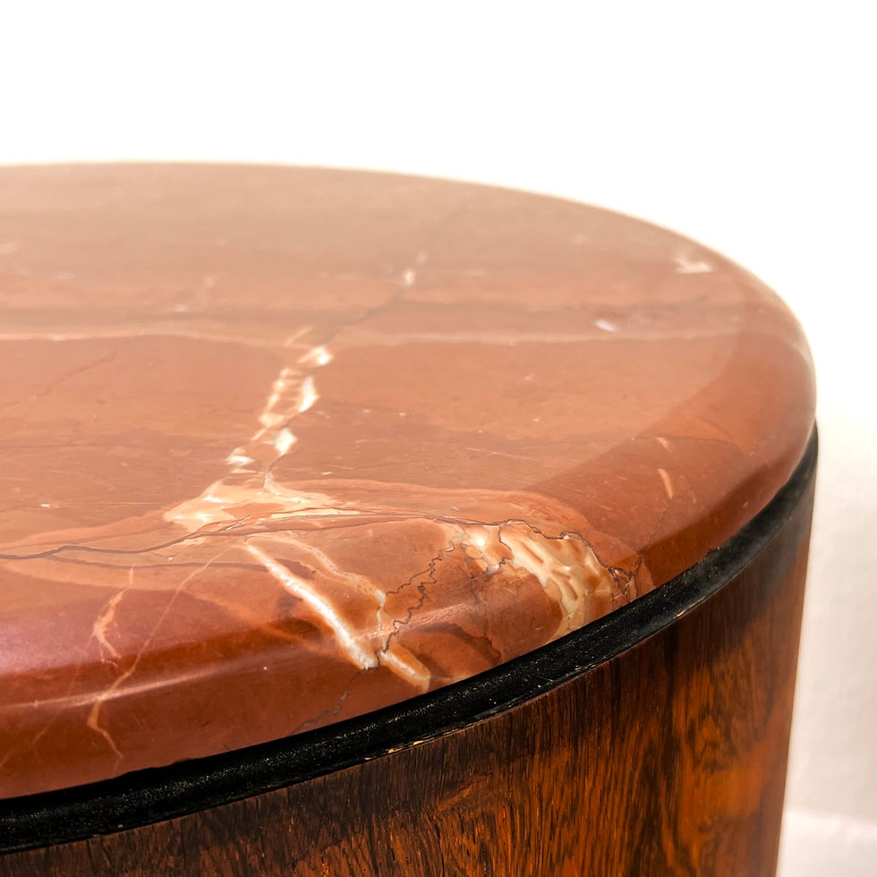 Thumbnail: #1914 Pair of Vintage Marble Top Burl Wood Drum Side Tables
