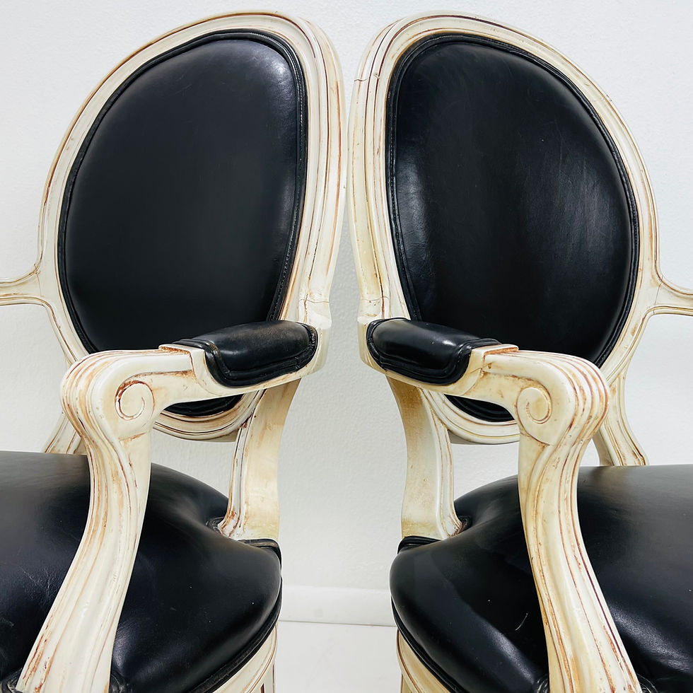 Thumbnail: #1564 Pair of Louis XVI Style Leather Armchairs / Fauteuils