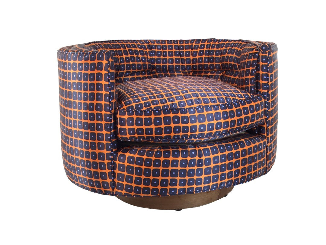#2241 Single Milo Style Blue & Orange Swivel Chair