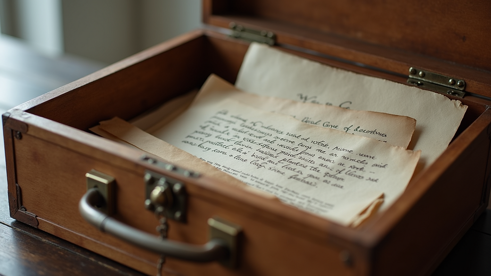 Close-up view of a memorial box filled with letters and keepsakes