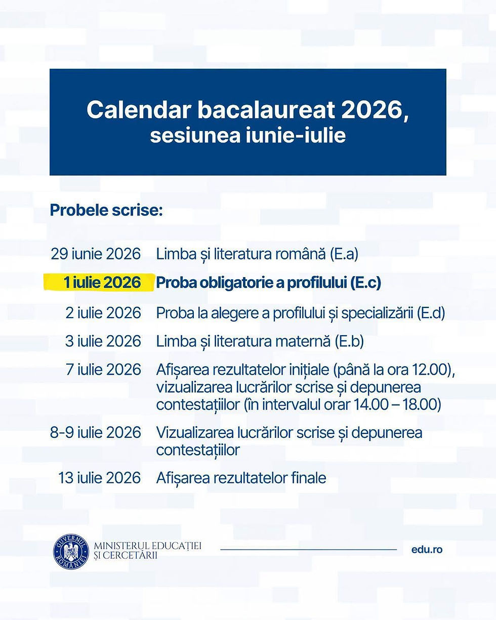 CALENDAR BACALAUREAT 2026 ACTUALIZAT