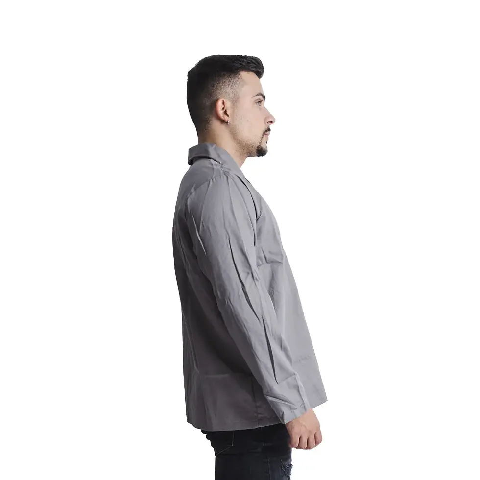 Miniatura: Camisa Brim Gola Italiana Manga Longa Cinza