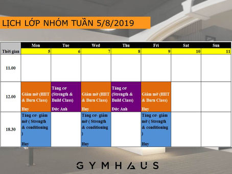 LỊCH LỚP NHÓM TUẦN 5/8/2019
