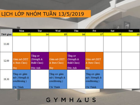 LỊCH LỚP NHÓM TUẦN 13/5/2019