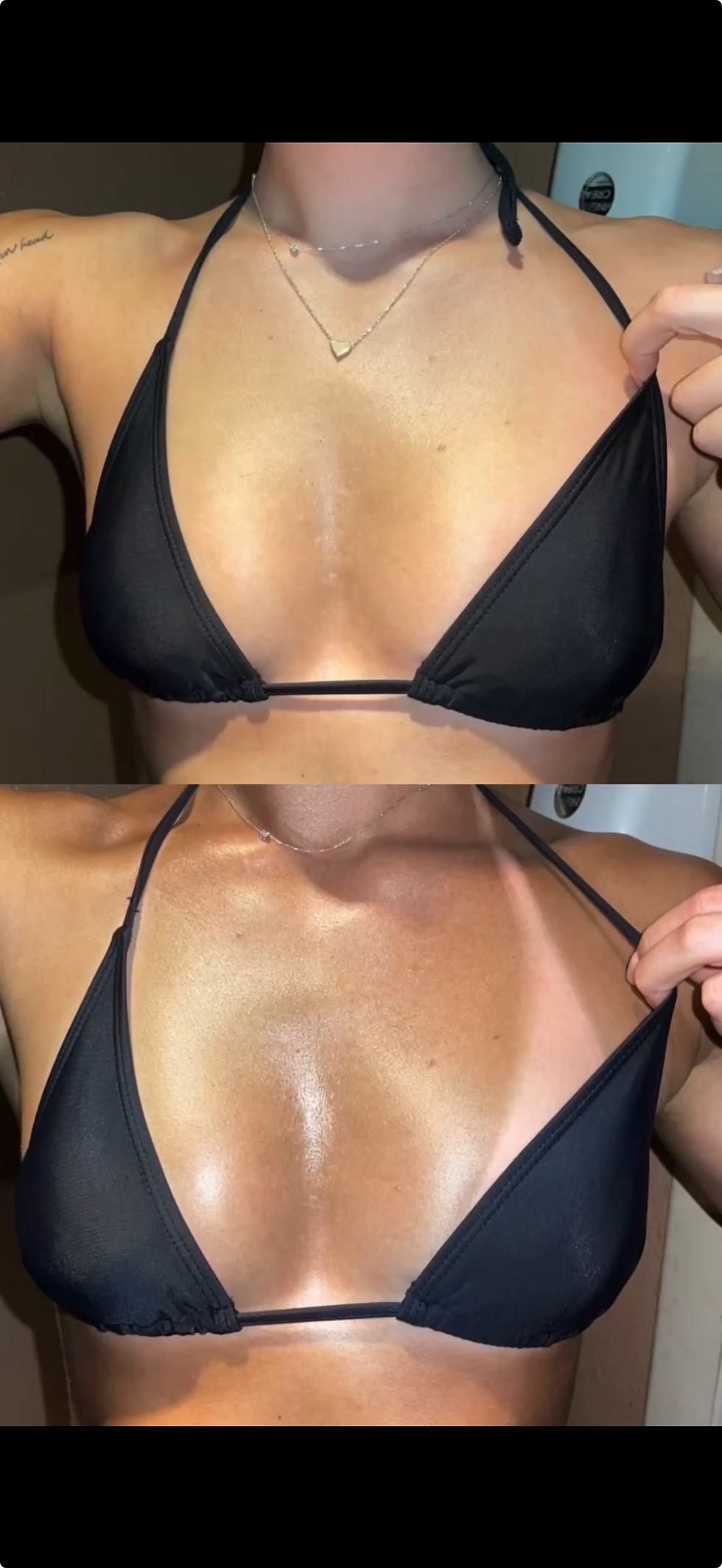 Airbrush spray tan before and after neck and chest