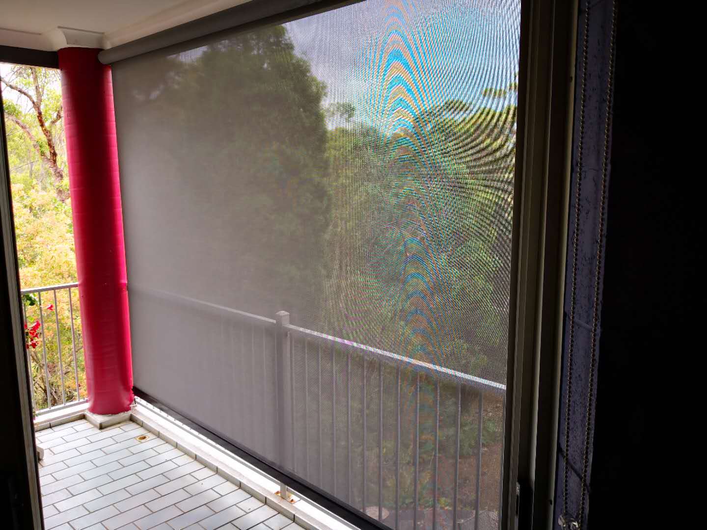 wire guided awning inside view