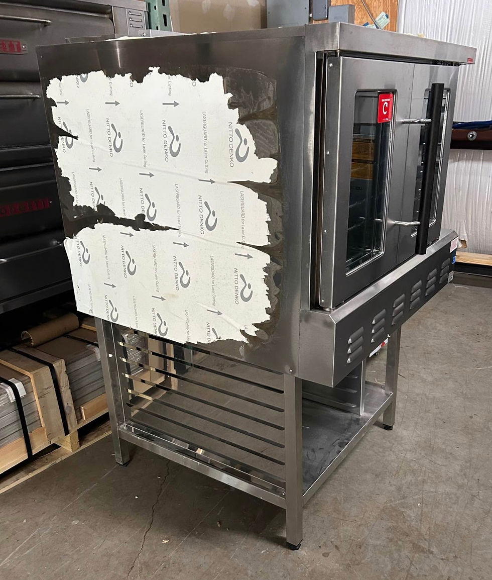 Thumbnail: Lang full size natural gas convection oven. Includes stand. Stand has tray slide