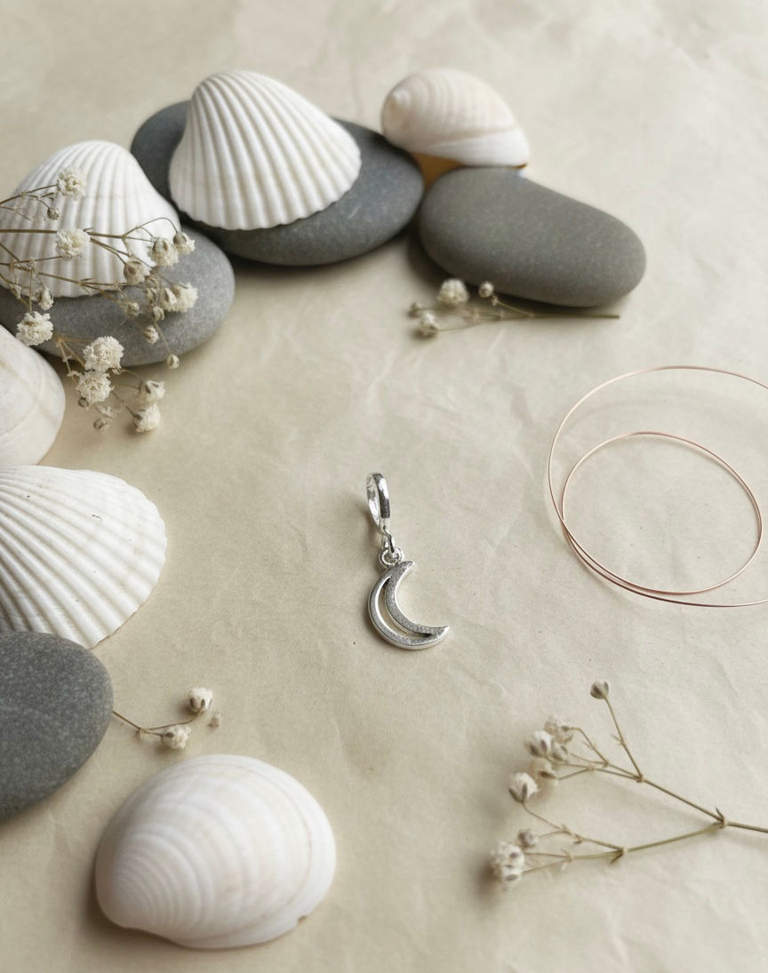 Divine Crescent Moon Chandrama Silver Pendant with 22 inch Black Cotton Thread by Tanyam Jewellers