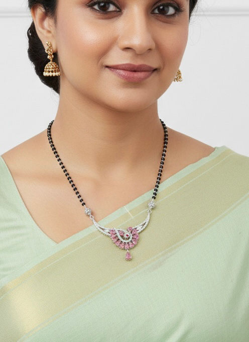 Thumbnail: copy of Elite Ruby-Drop Stone Studded Silver Mangalsutra