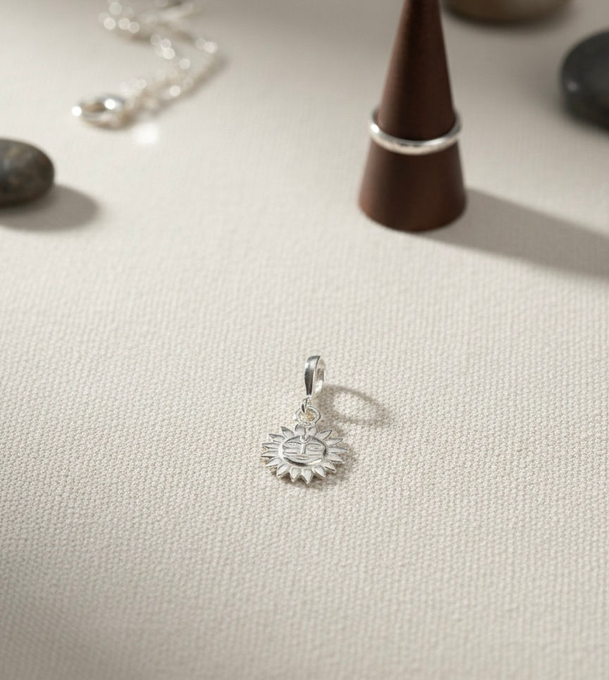 Divine Sun Suraj Silver Pendant with 22 inch Black Cotton Thread by Tanyam Jewellers