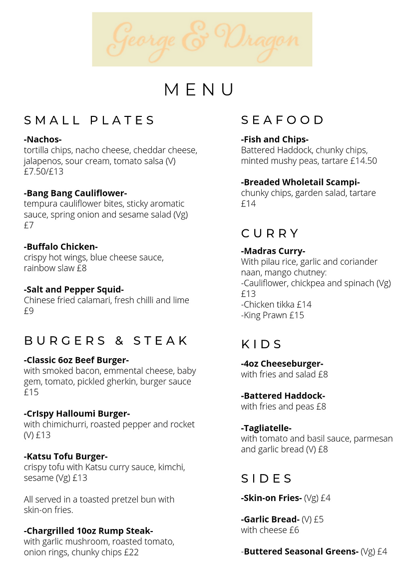 Food | NewtonGeorgePub