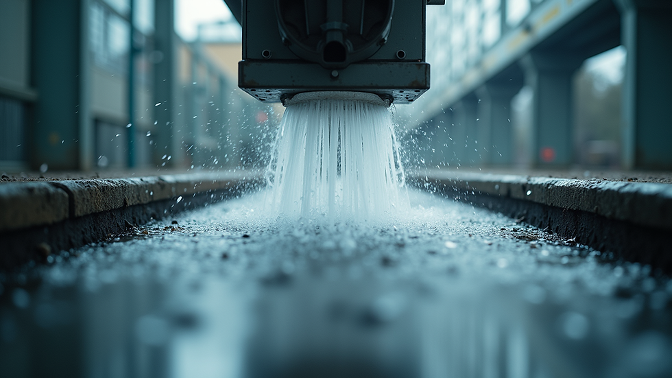 Eye-level view of a hydro jetting machine in action