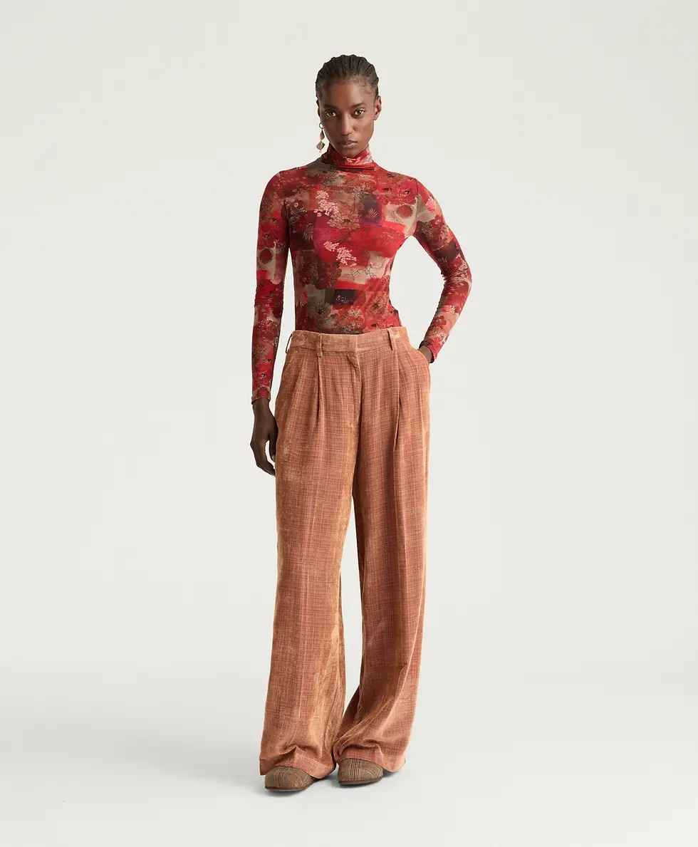 Pantalone kyoto in velluto millerighe operato - rosato