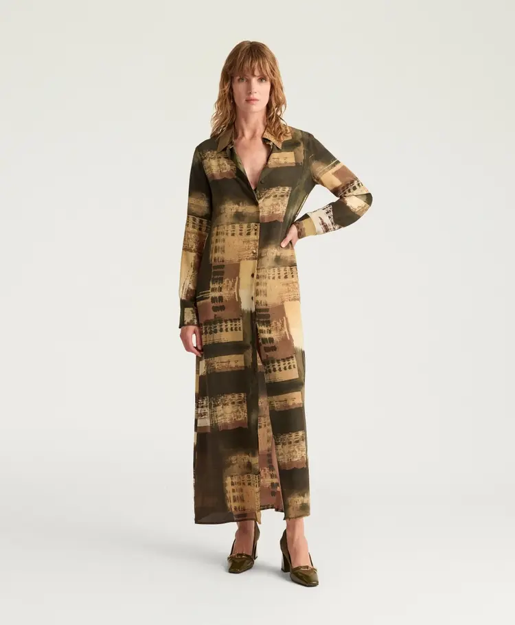 vestito Rowen in crepe de chine stampato - multicolor army