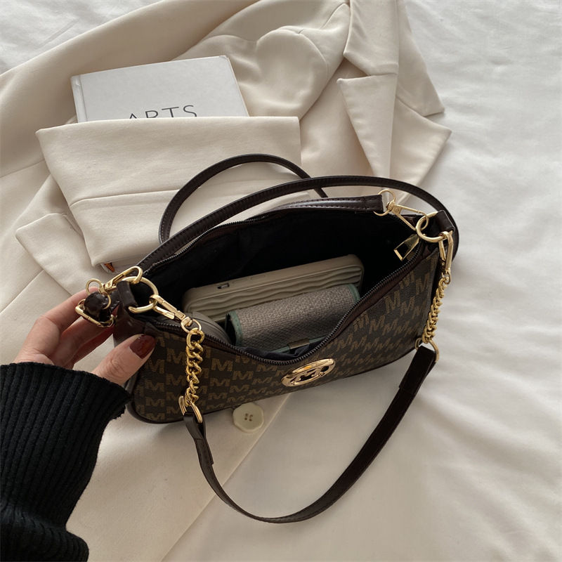 Thumbnail: Vintage Style Handbag Crossbody Bag, Gold Letter 'M' Design Pu Leather Shoulder
