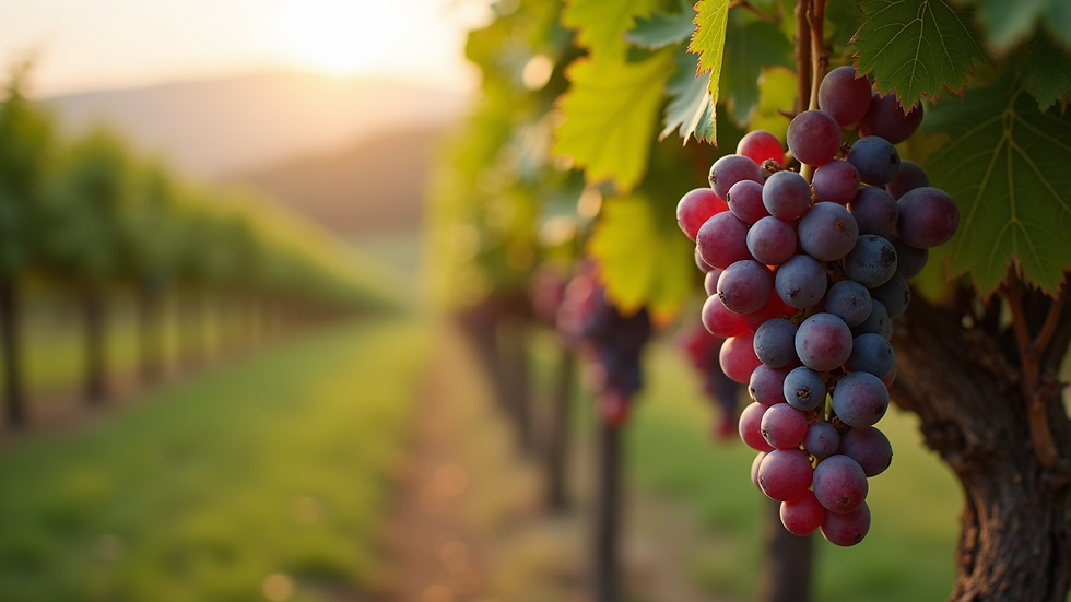 Close-up view of a vineyard in Dahlonega with ripe grapes ready for harvest