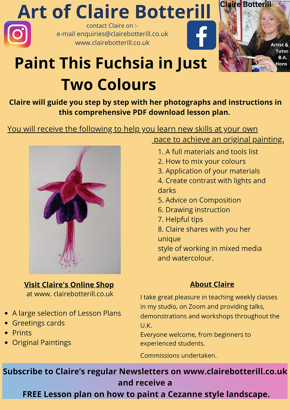Thumbnail: Use Claire Botterill's step by step lesson plans to paint this beautiful Fuchsia in just two colours