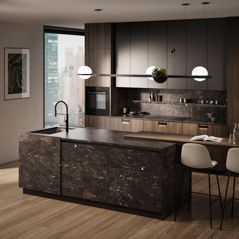 Spacious kitchen with modern brown kitchen cabinets and a minimalist layout