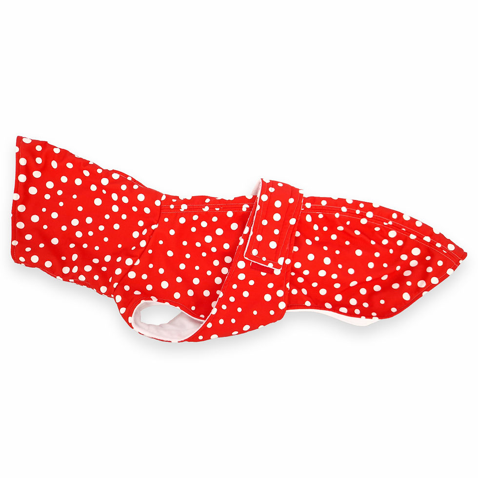 W2 Classic Red Polkadot Coat max. ruglengte 50 cm