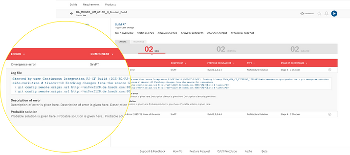 Screenshot of the error table after being expanded to display the snapshot of the log file as mentioned in the above paragraph. 