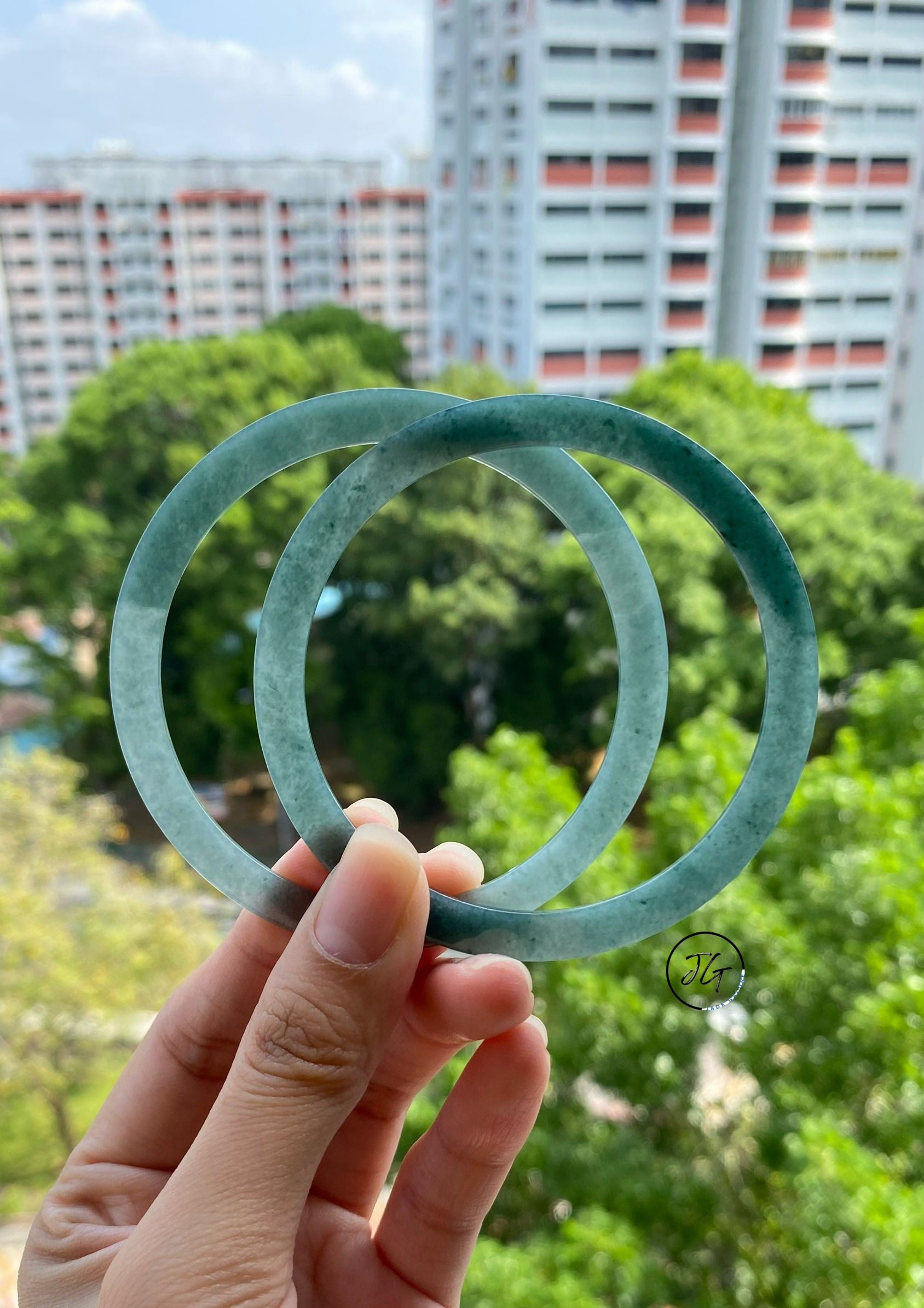 Teal Guatemala Jadeite Flat Dingdang Bangles