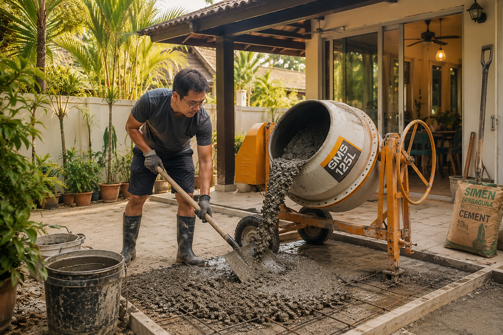 125L cement mixer machine used for modern Malaysian house renovation