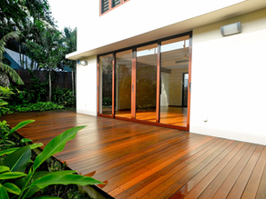Outdoor floor decking combined with ceramic floor tiles in Putrajaya