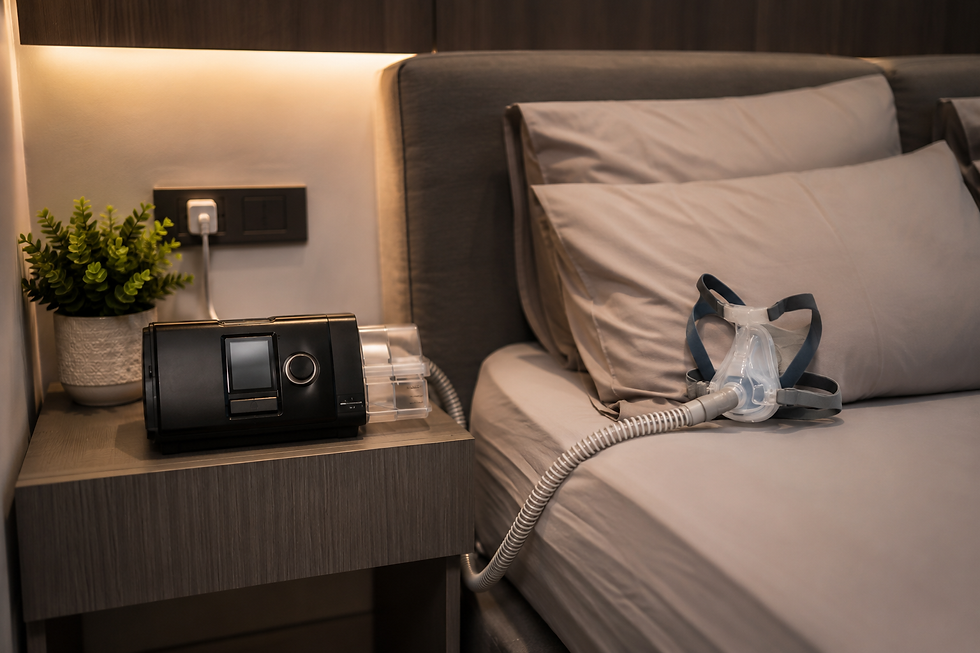CPAP machine setup beside bed in modern Malaysian home