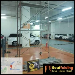 Before and after comparison of rusted and protected steel scaffolding