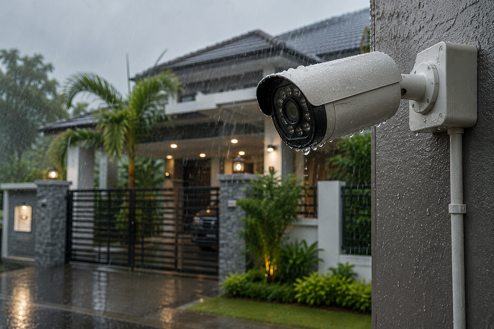 CCTV camera installed on a house wall for daily home security monitoring.