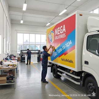 Contoh visual sticker lori untuk syarikat logistik