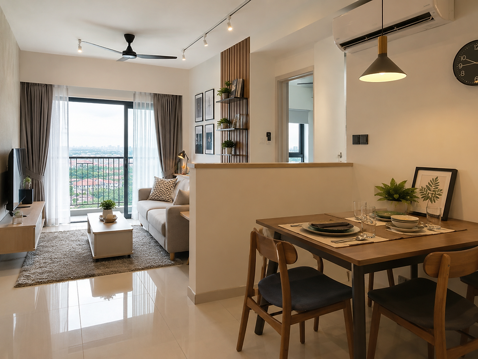 Half-height living room partition for small condo space