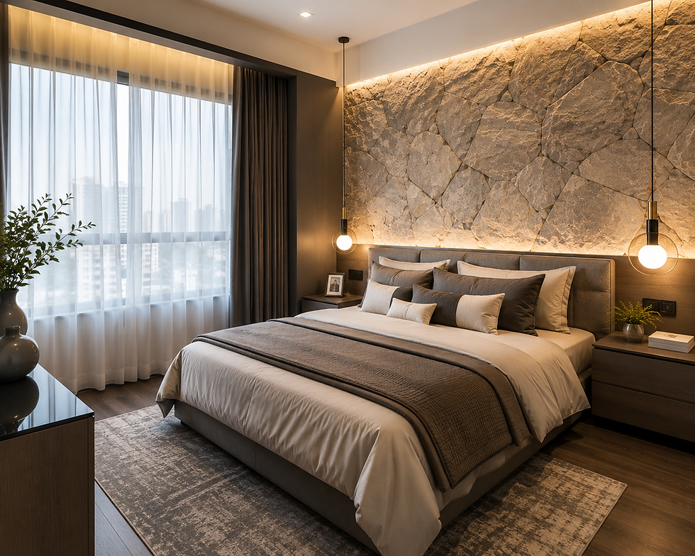 Marble wall panels installed in a luxury living area for an elegant finish in Bandar Tun Hussein Onn.
