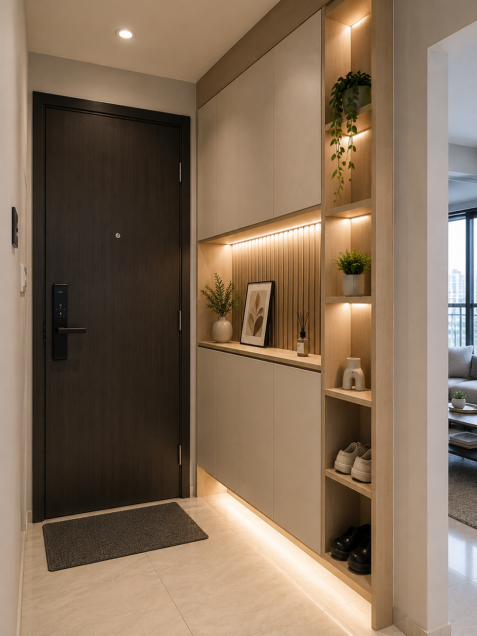 Aluminium shoe cabinet with louvre doors for outdoor use in Malaysia.