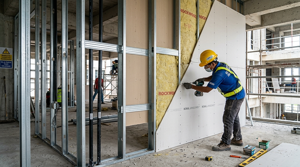 Example of drywall partition installation in an office space