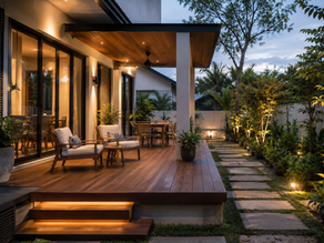 WPC decking floor with a flat surface for a garden walkway.
