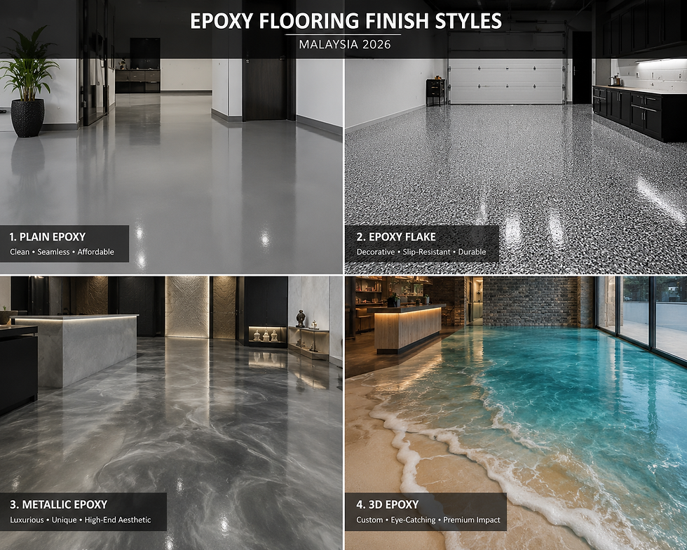 Epoxy flake coating applied on a residential floor in Kuala Lumpur, Malaysia.