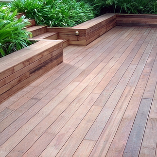 Timber deck flooring installation for poolside patio in Selangor
