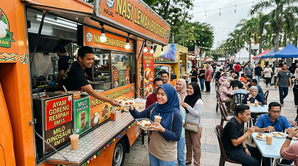 Coffee food truck moden di acara luar Malaysia yang sesak