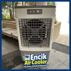 Air cooler fan Malaysia model shown beside a chair in a simple lounge space.