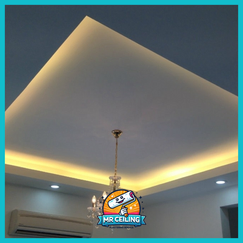 Siling plaster elegan dengan kombinasi downlight dan lampu hiasan