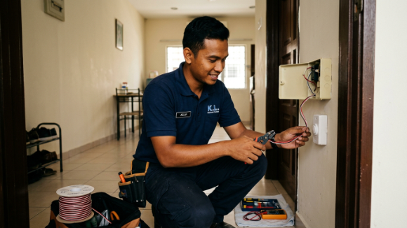 Wiring rumah Johor Bahru dilakukan pada projek renovasi rumah teres moden.